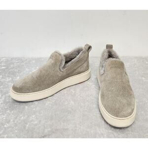 SANTONI Forbid Womens Gray Suade w Shearling Lined lip-On Sneakers-Size 37EU/7US